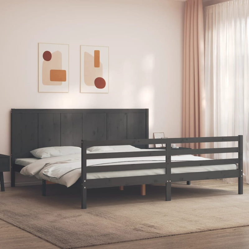 Bed Frame with Headboard Grey 200x200 cm Solid Wood