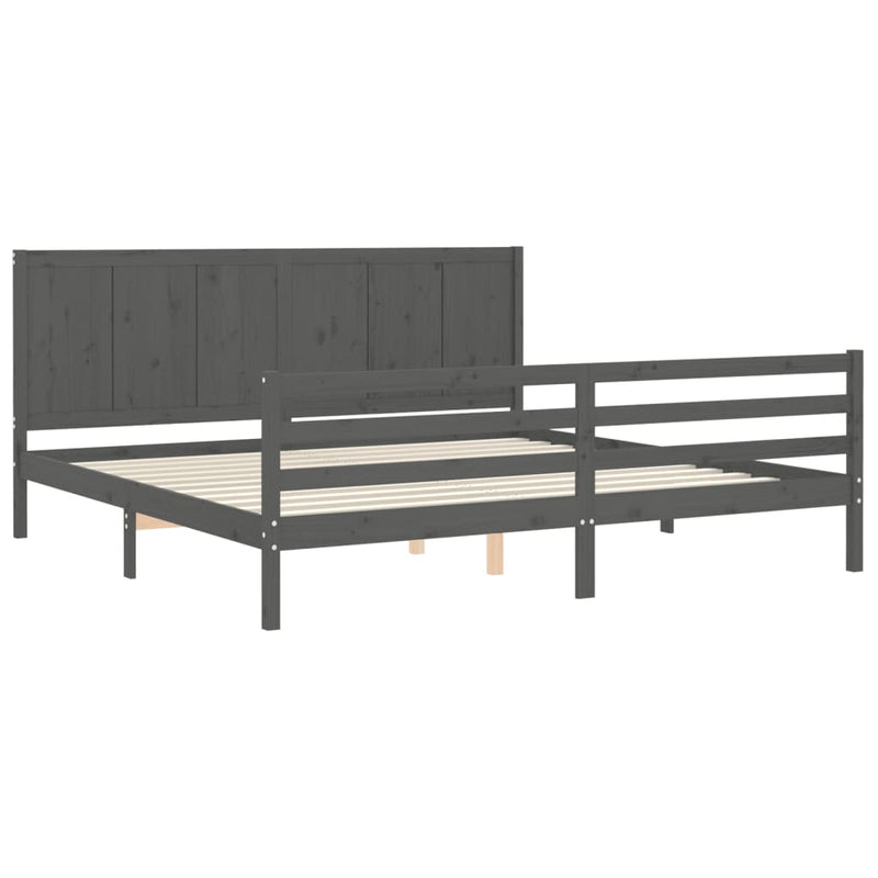 Bed Frame with Headboard Grey 200x200 cm Solid Wood