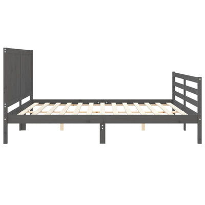 Bed Frame with Headboard Grey 200x200 cm Solid Wood