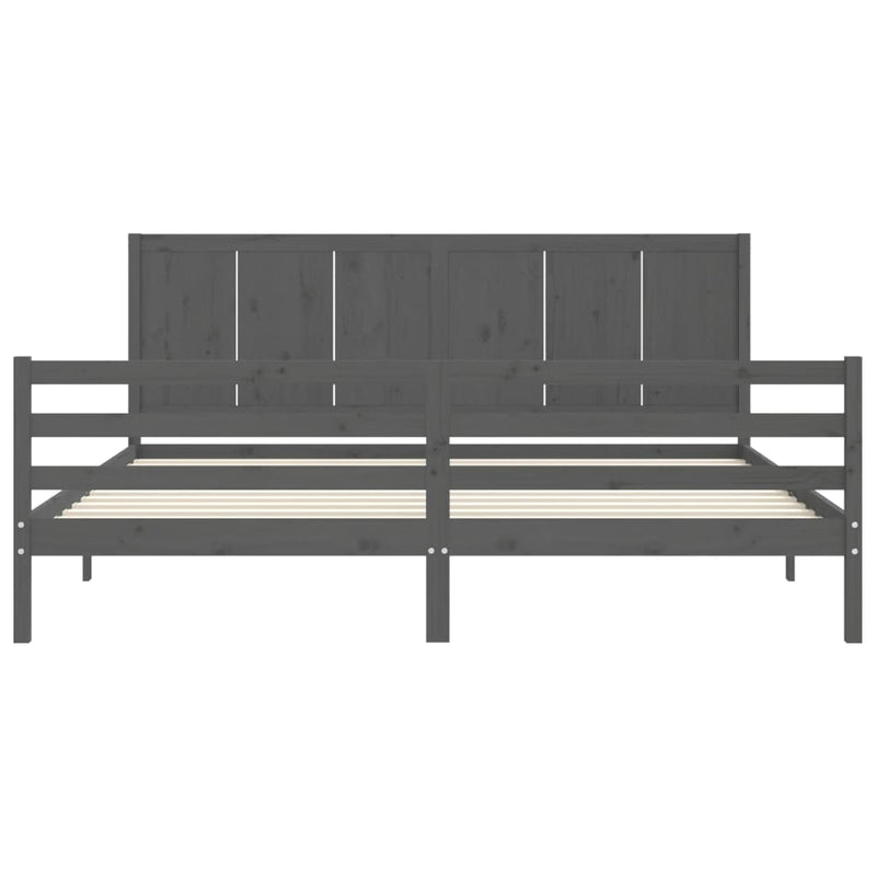 Bed Frame with Headboard Grey 200x200 cm Solid Wood