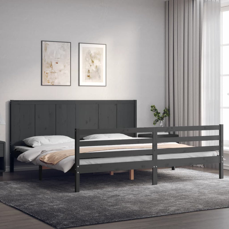 Bed Frame with Headboard Grey 200x200 cm Solid Wood