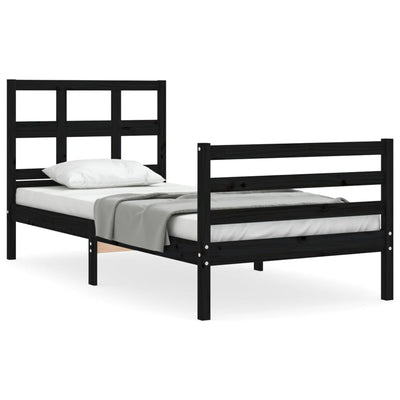 Bed Frame with Headboard Black 100x200 cm Solid Wood