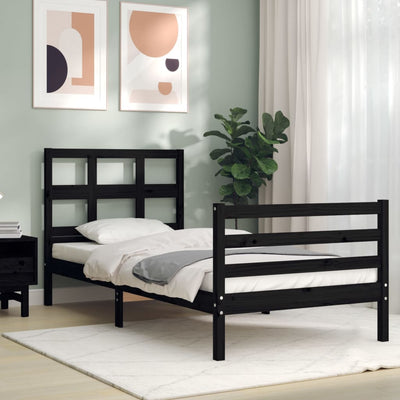 Bed Frame with Headboard Black 100x200 cm Solid Wood