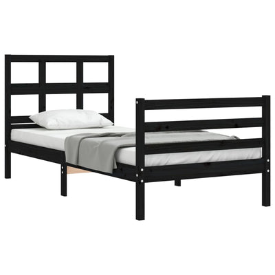 Bed Frame with Headboard Black 100x200 cm Solid Wood