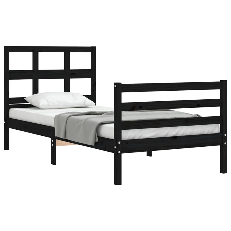 Bed Frame with Headboard Black 100x200 cm Solid Wood