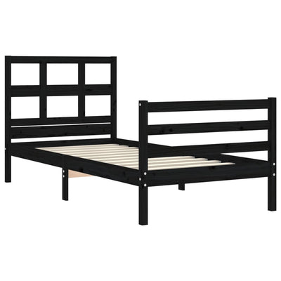 Bed Frame with Headboard Black 100x200 cm Solid Wood