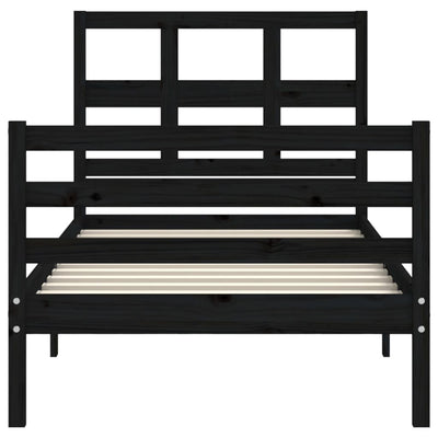 Bed Frame with Headboard Black 100x200 cm Solid Wood