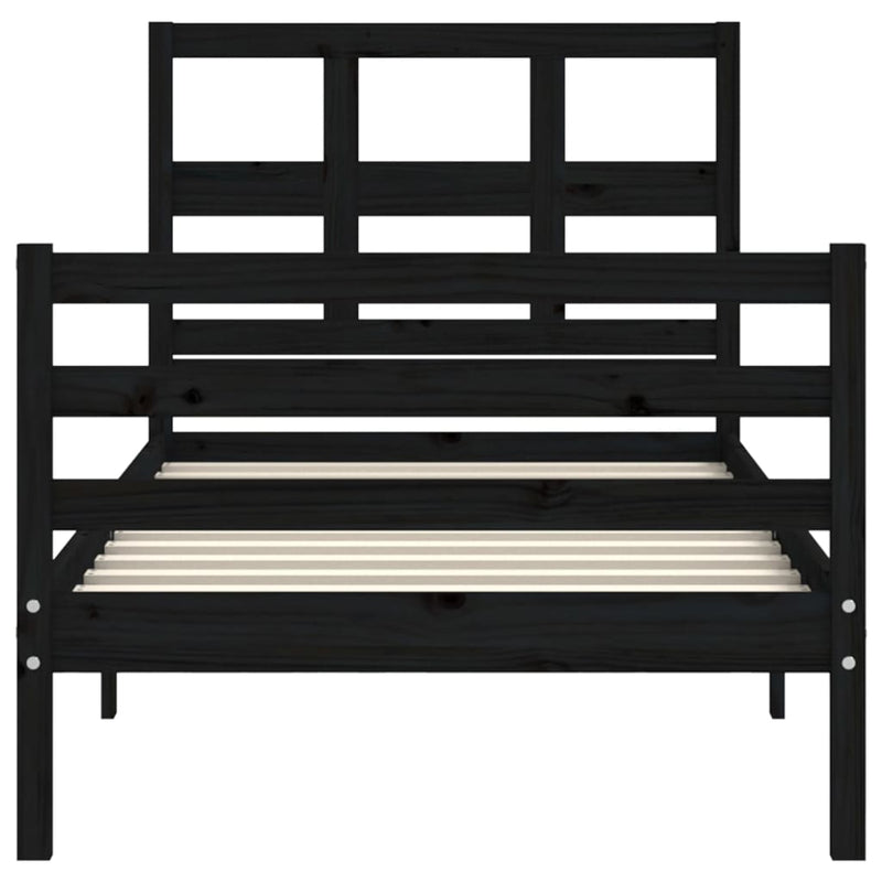 Bed Frame with Headboard Black 100x200 cm Solid Wood