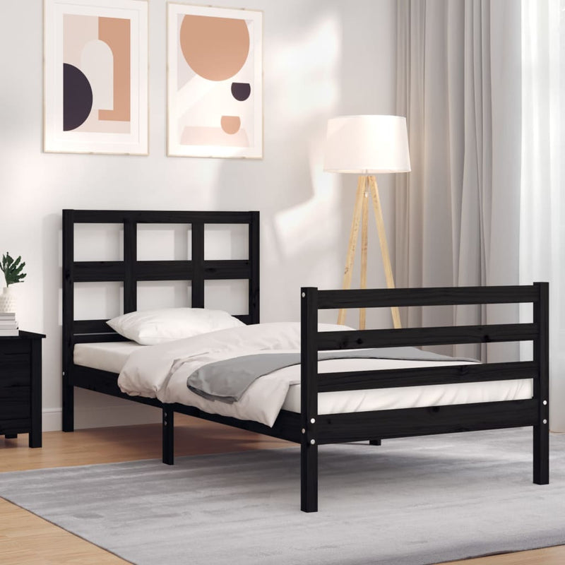 Bed Frame with Headboard Black 100x200 cm Solid Wood