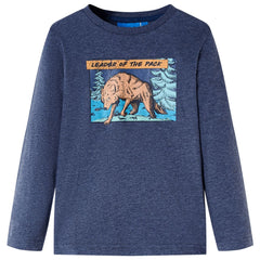 vidaXL Kids'T-shirt with Long Sleeves Dark Blue Melange 128 1