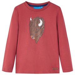 vidaXL Kids'T-shirt with Long Sleeves Burnt Red 140 1