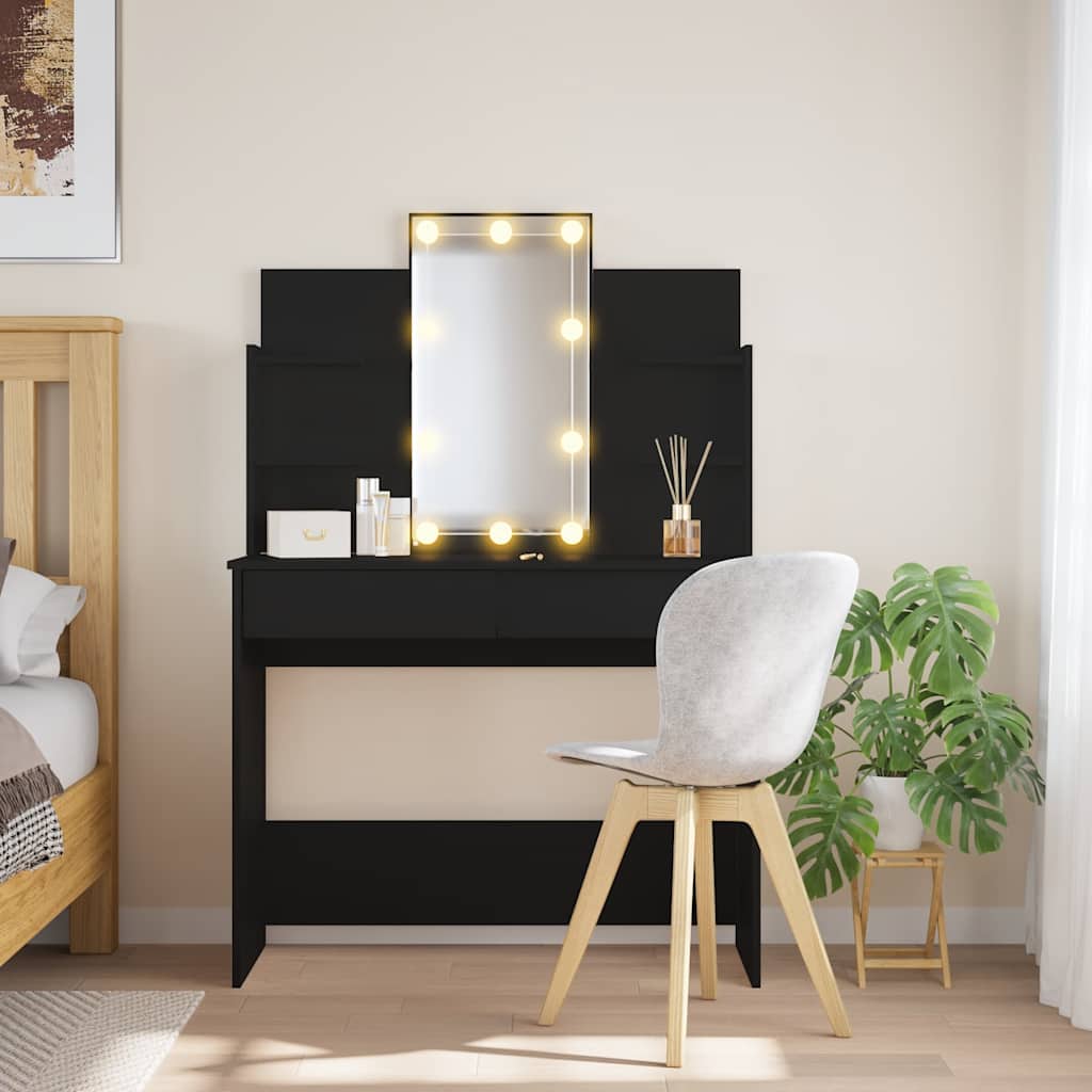 vidaXL Dressing Table with LED Lights Black 96x40x142 cm 1