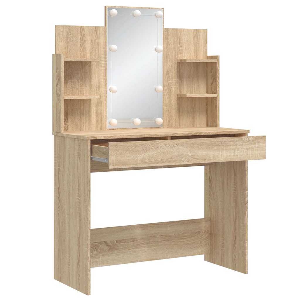 vidaXL Dressing Table with LED Lights Sonoma Oak 96x40x142 cm 4