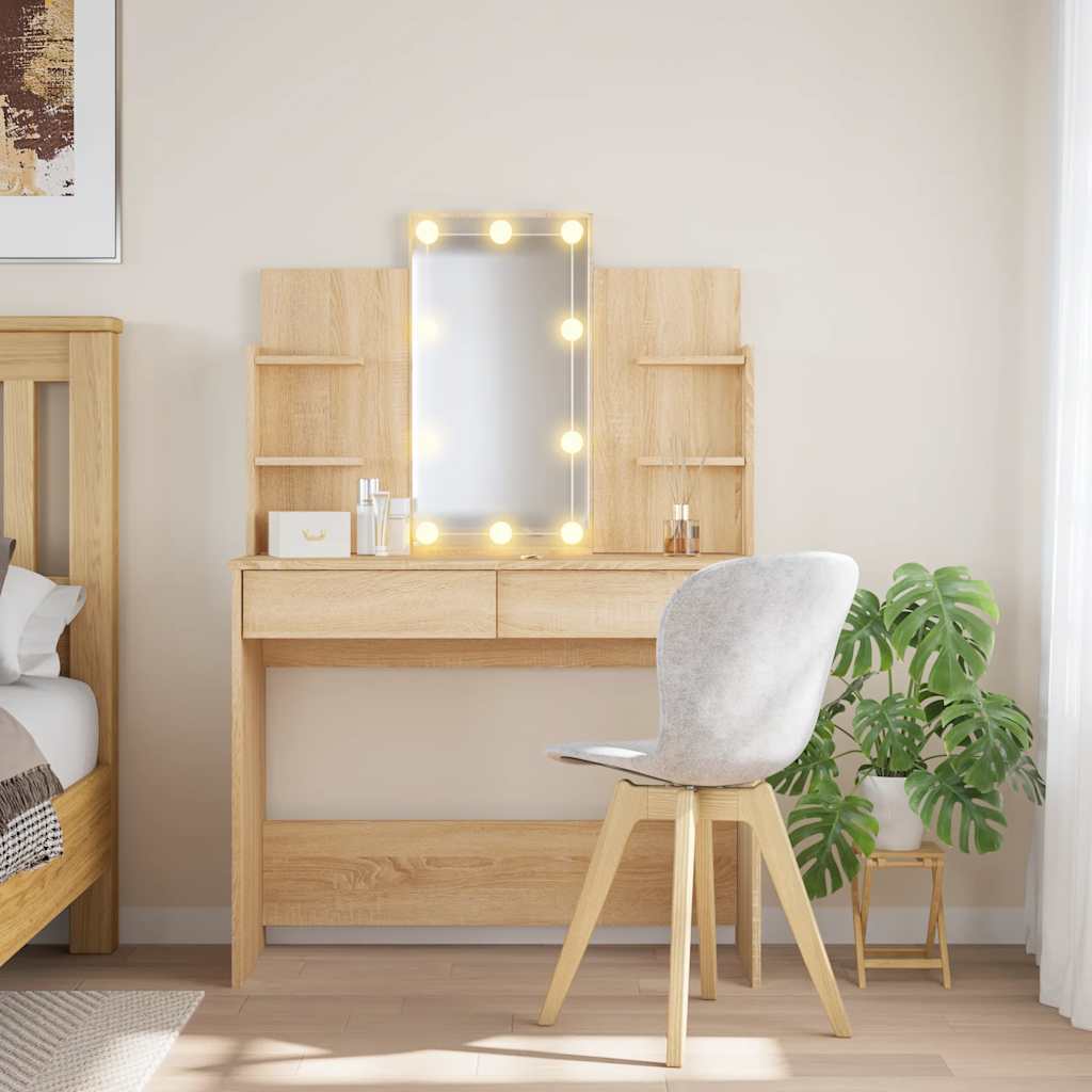 vidaXL Dressing Table with LED Lights Sonoma Oak 96x40x142 cm 1