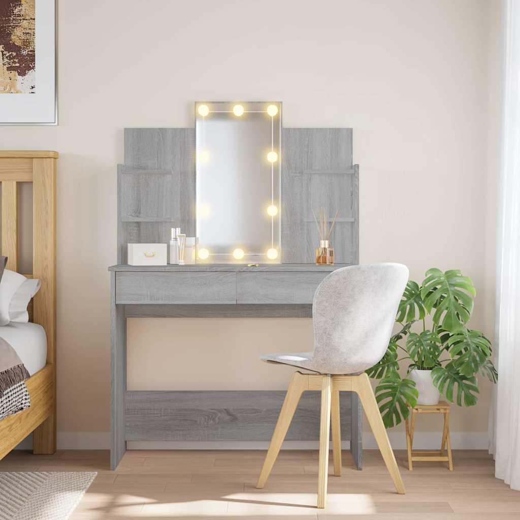 vidaXL Dressing Table with LED Lights Grey Sonoma 96x40x142 cm 1