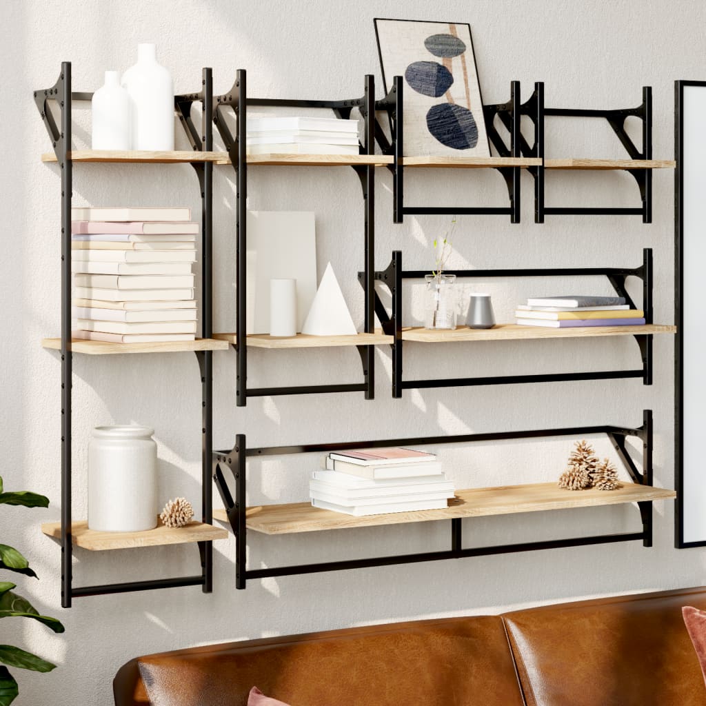vidaXL 6 Piece Wall Shelf Set with Bars Sonoma Oak Engineered Wood 1