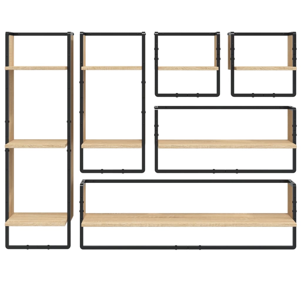 vidaXL 6 Piece Wall Shelf Set with Bars Sonoma Oak Engineered Wood 4