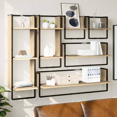 vidaXL 6 Piece Wall Shelf Set with Bars Sonoma Oak Engineered Wood 1