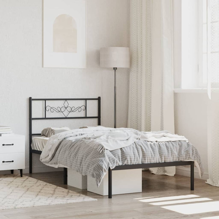 vidaXL Metal Bed Frame without Mattress with Headboard Black 90x190cm 1