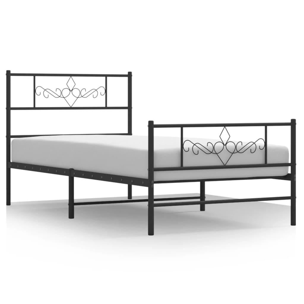 vidaXL Metal Bed Frame without Mattress with Footboard Black 90x190cm 2