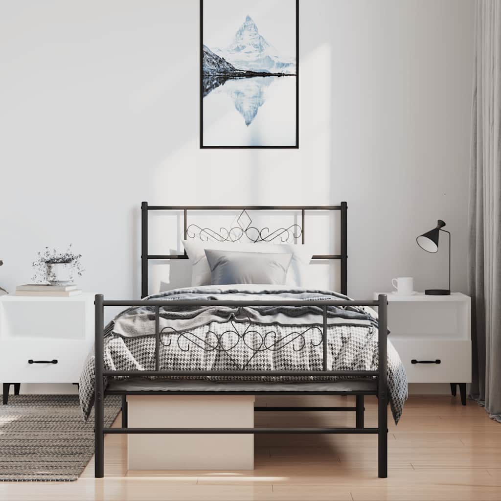 vidaXL Metal Bed Frame without Mattress with Footboard Black 100x200cm 4