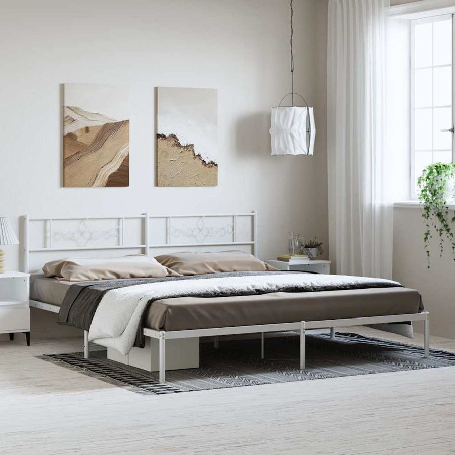 vidaXL Bed Frame | White | Powder-Coated Steel | Double | Bed Frame 1