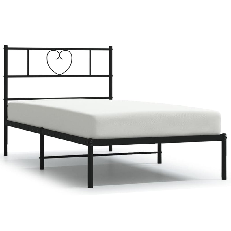 Metal Bed Frame with Headboard Black 75x190 cm Small Single