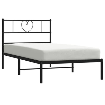 Metal Bed Frame with Headboard Black 75x190 cm Small Single