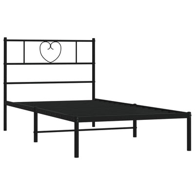 Metal Bed Frame with Headboard Black 75x190 cm Small Single