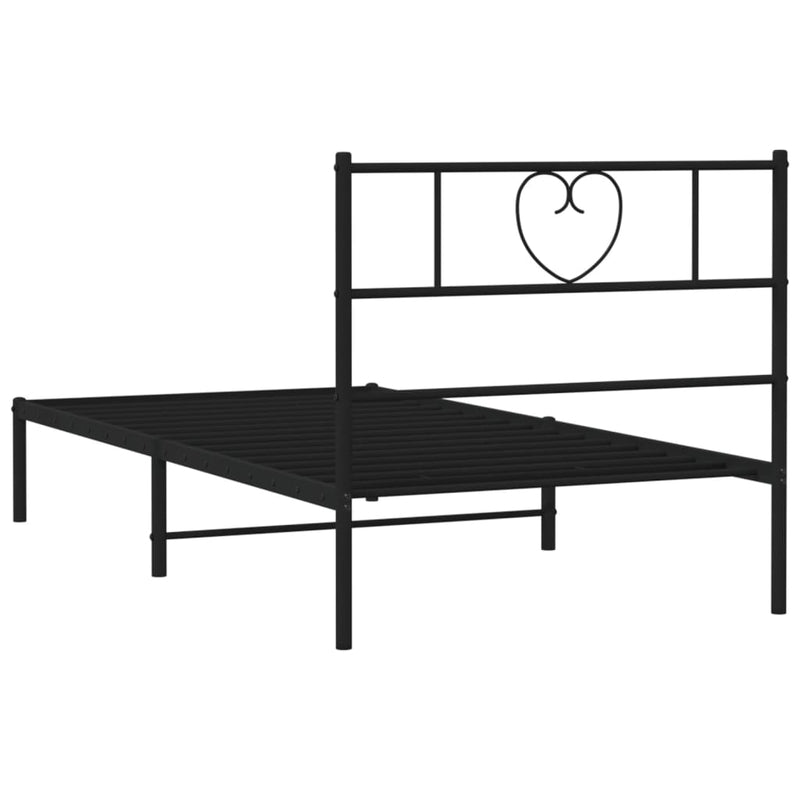 Metal Bed Frame with Headboard Black 75x190 cm Small Single