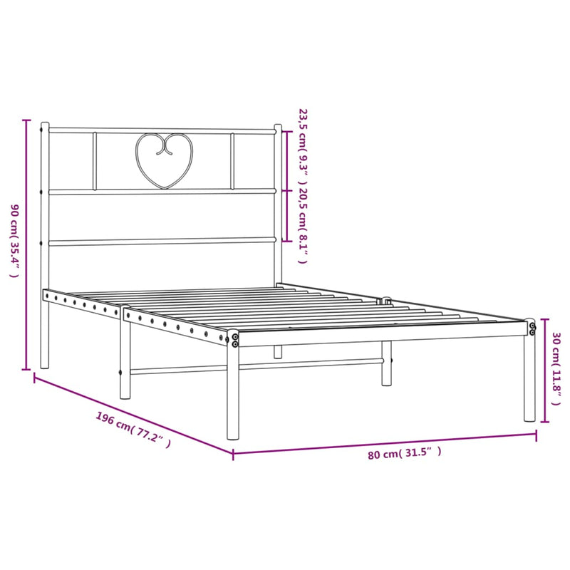 Metal Bed Frame with Headboard Black 75x190 cm Small Single