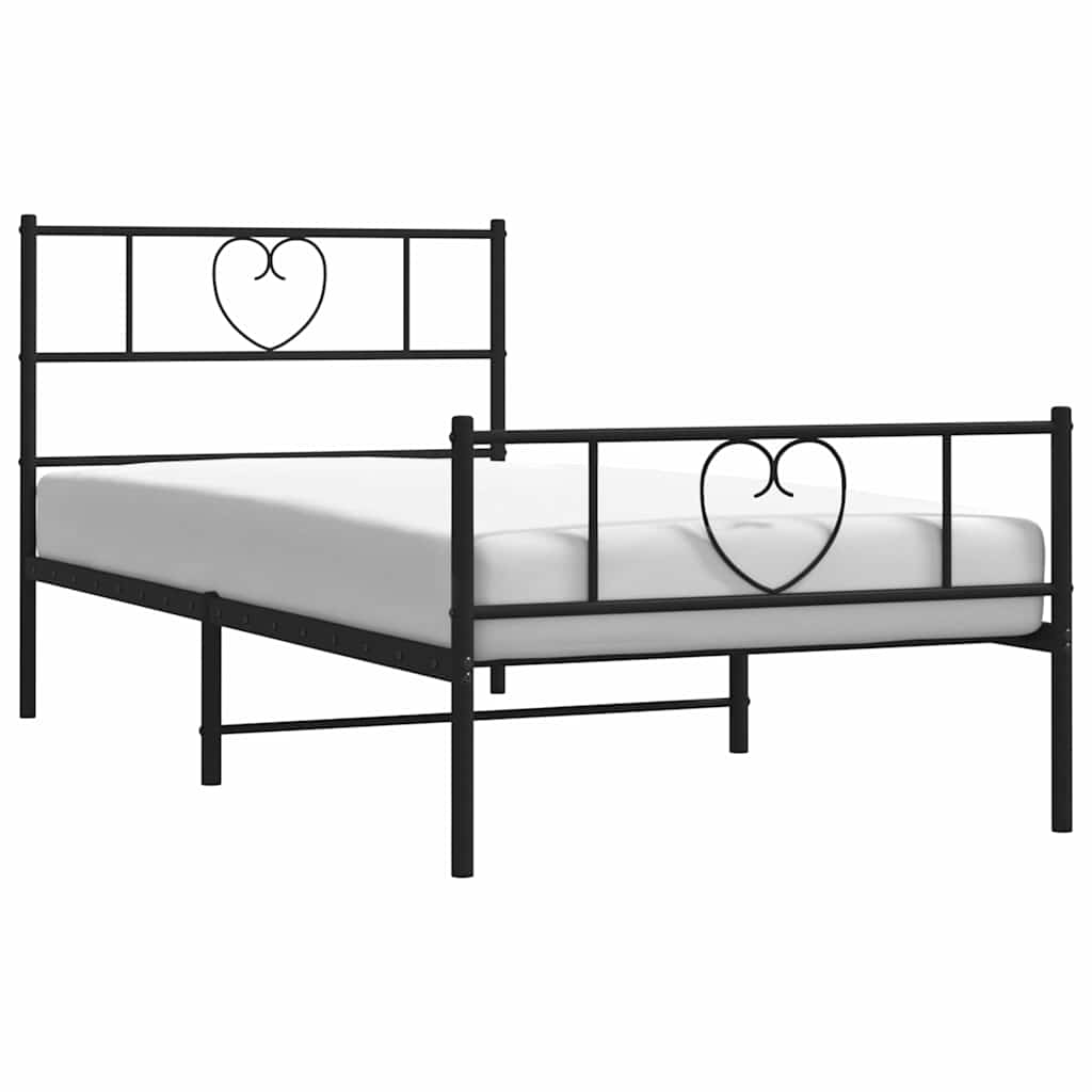 vidaXL Metal Bed Frame without Mattress with Footboard Black 100x190cm 3
