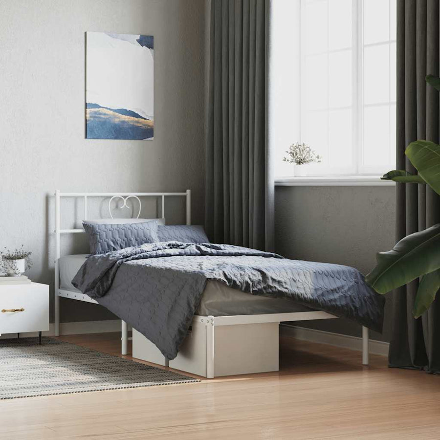 vidaXL Metal Bed Frame without Mattress with Headboard White 107x203cm 1