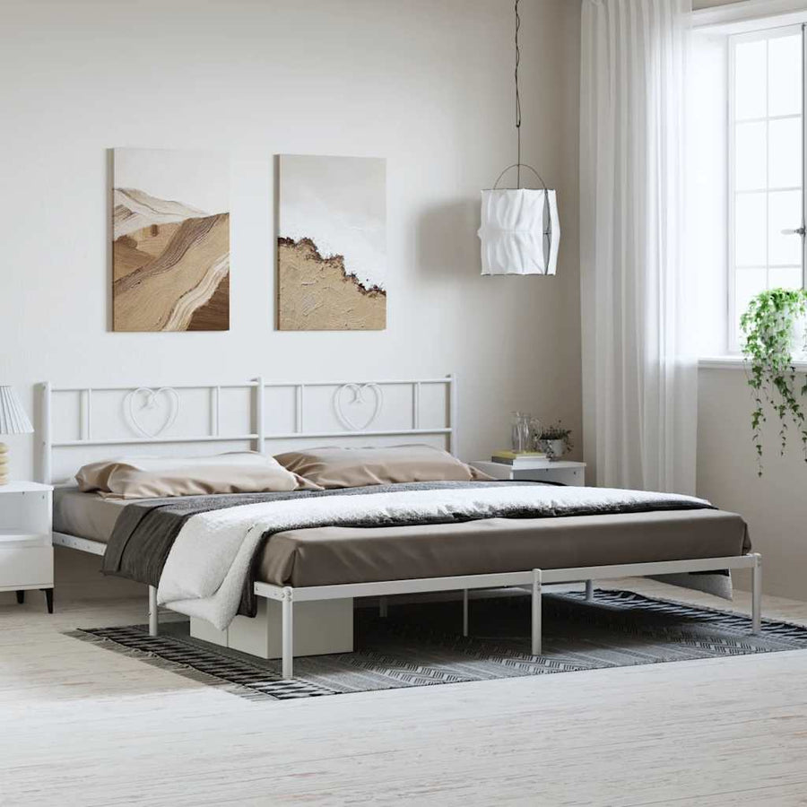 vidaXL Metal Bed Frame without Mattress with Headboard White 183x213cm 1