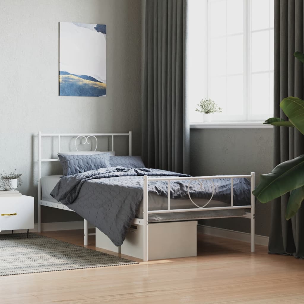 vidaXL Metal Bed Frame without Mattress with Footboard White 90x200cm 1