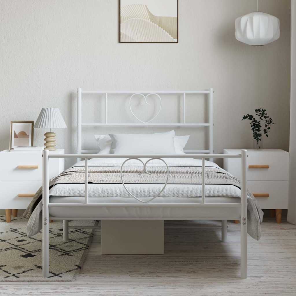 Metal Bed Frame without Mattress with Footboard With headboard & footboard White 100 cm 190 cm