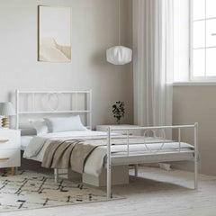vidaXL Metal Bed Frame without Mattress with Footboard White 100x190cm 1