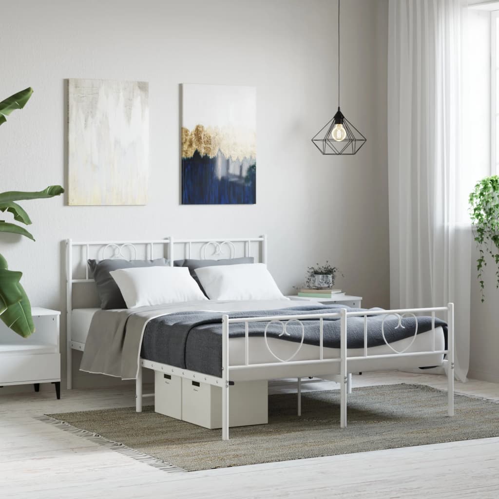 vidaXL Metal Bed Frame without Mattress with Footboard With headboard & footboard White