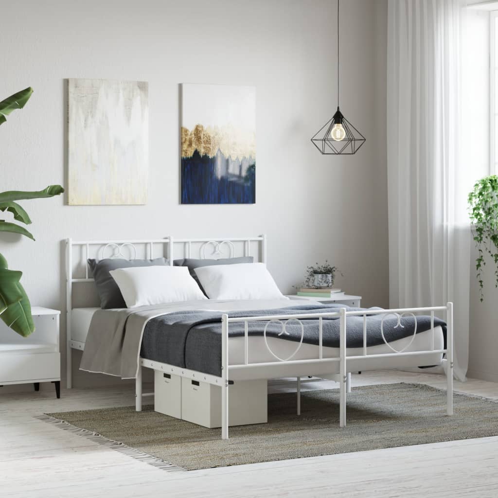 vidaXL Metal Bed Frame without Mattress with Footboard With headboard & footboard White