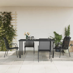7 Piece Garden Dining Set Black Steel and Textilene 150 cm table length 4