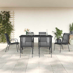 7 Piece Garden Dining Set Black Steel and Textilene 150 cm table length 6