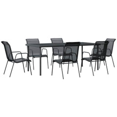 7 Piece Garden Dining Set Black Steel and Textilene 190 cm table length 6