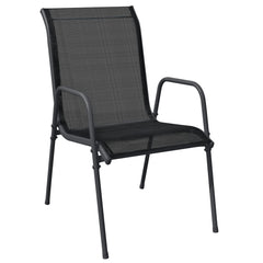 7 Piece Garden Dining Set Black Steel and Textilene 190 cm table length 6