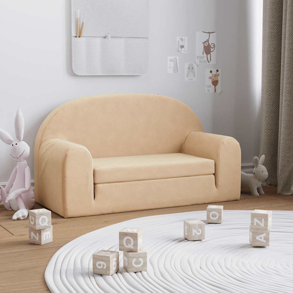 vidaXL Kids'Sofa Bed 2-Seater Cream Soft Plush 1