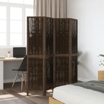 Room Divider 4 Panels Dark Brown Solid Wood Paulownia