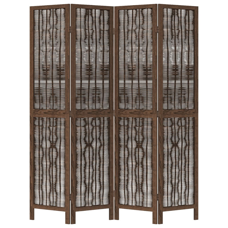 Room Divider 4 Panels Dark Brown Solid Wood Paulownia