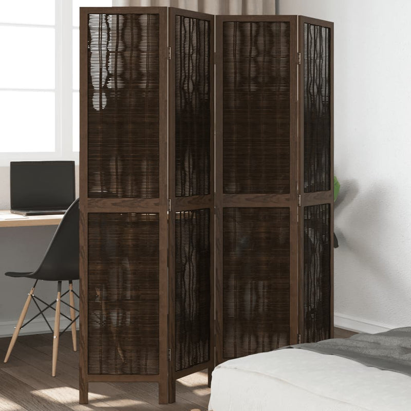 Room Divider 4 Panels Dark Brown Solid Wood Paulownia