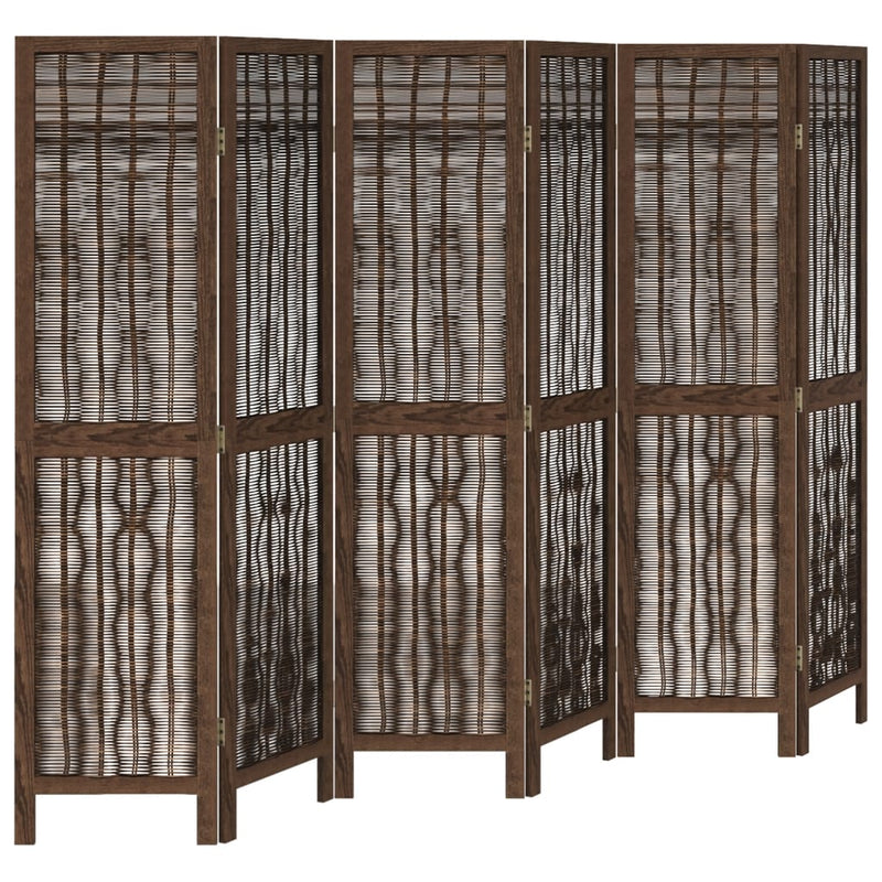 Room Divider 6 Panels Dark Brown Solid Wood Paulownia