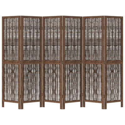 Room Divider 6 Panels Dark Brown Solid Wood Paulownia