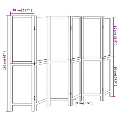 Room Divider 6 Panels Dark Brown Solid Wood Paulownia